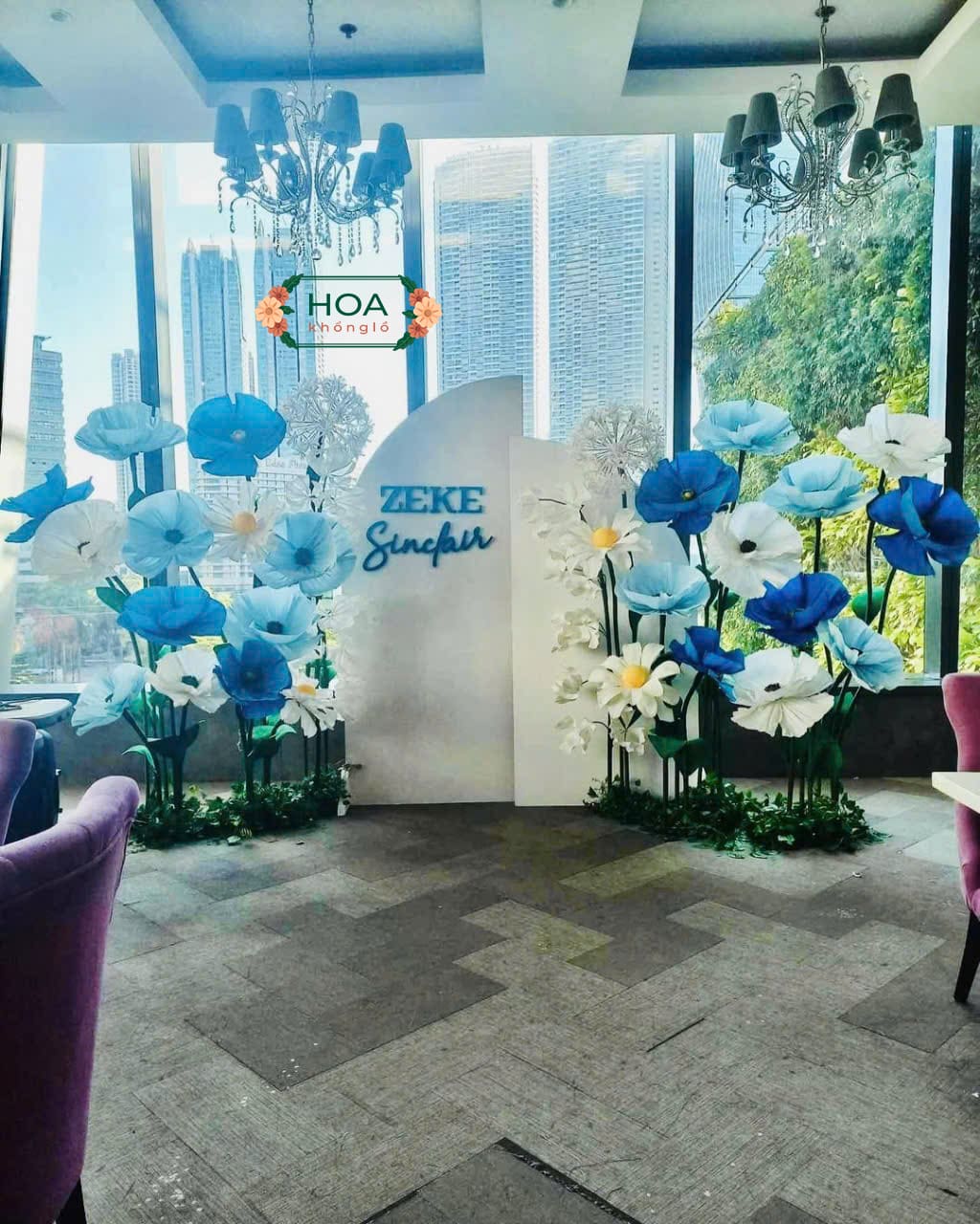 Hoa giấy nhún cao cấp có background mẫu 1 Sét hoa giấy nhún kèm back formex XH015