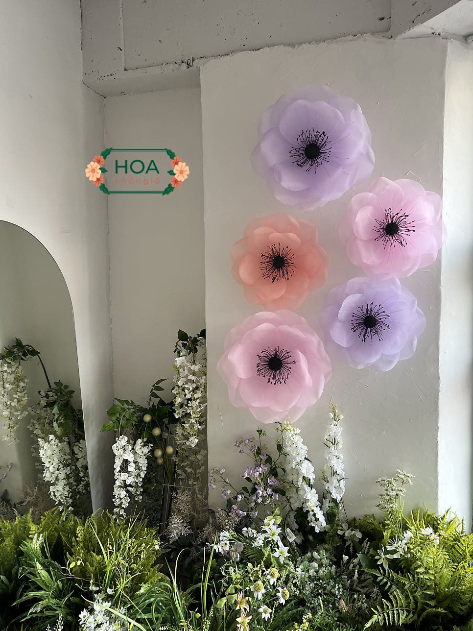 ComBo 5 đầu bông hoa dán tường trang trí vải voan XH039