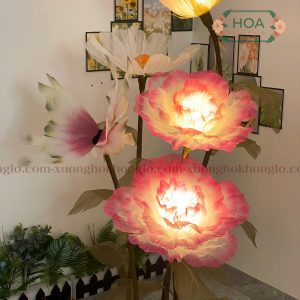 Hoa hồng bằng vải Voan có đèn điện HC108 14 Hoa hồng bằng vải voan có đèn điện hiện đang là sản phẩm trang trí được yêu thích nhất