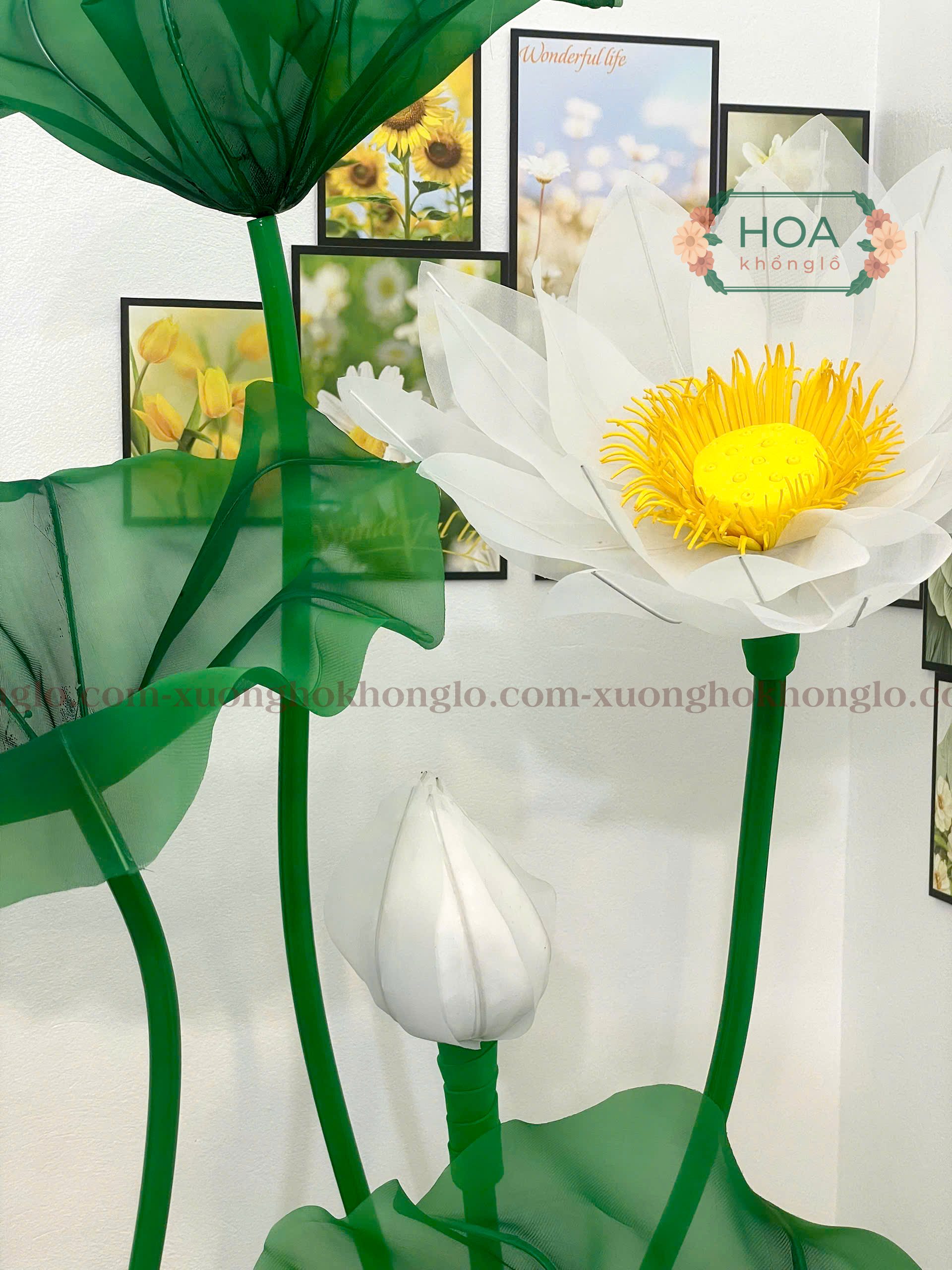 Hoa sen trắng khổng lồ bằng vải Voan HC109 20 hoasenvaivoantrang3 | Xưởng hoa khổng lồ Handmade giá rẻ | Hoa thủ công khổng lồ