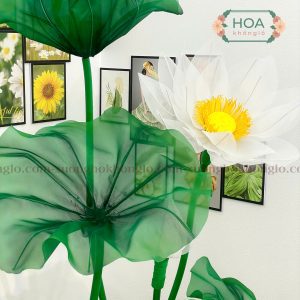 Hoa sen trắng khổng lồ bằng vải Voan HC109 13 Hoa sen trắng khổng lồ bằng vải Voan HC109 - Ảnh 3