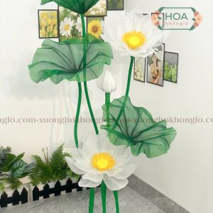 Hoa sen trắng khổng lồ bằng vải Voan HC109 12 Hoa sen trắng khổng lồ bằng vải Voan HC109 - Ảnh 2